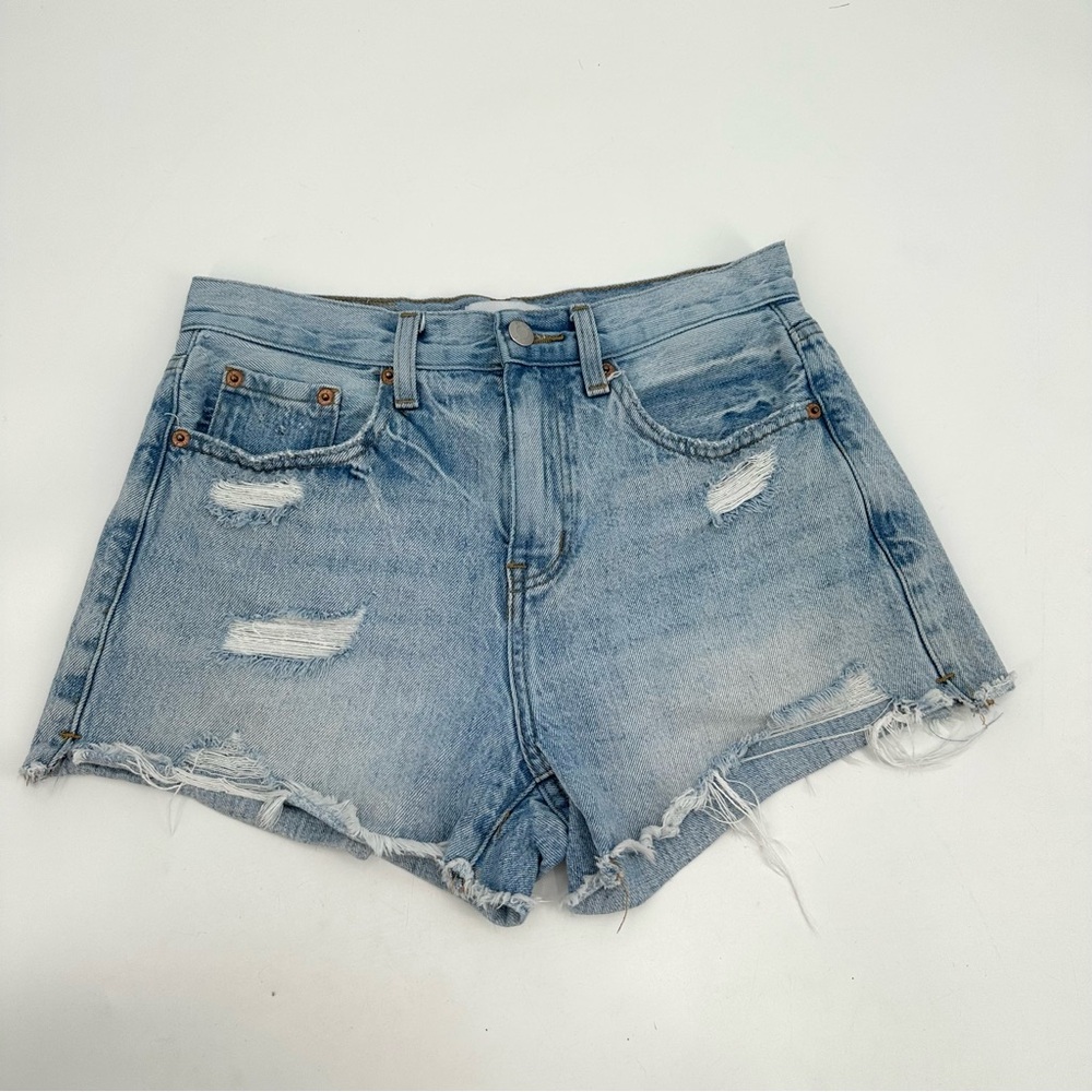 PISTOLA Jean Shorts Womens 25 Blue Distressed Denim Raw Fray Hem Cutoff Ripped